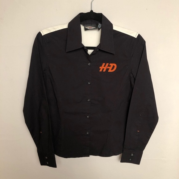 Harley Davidson Embroidered Moto Biker Logo Button Down Shirt Top Women’s Small - Picture 1 of 6